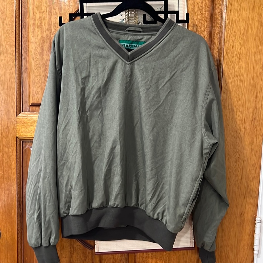 EUC Outer Banks V-Neck Windbreaker Size Small Green Plaid Zipper Pockets